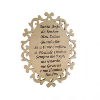 PLACA OVAL TRABALHADA ORAÇÃO SANTO ANJO EM PÉ 15CM